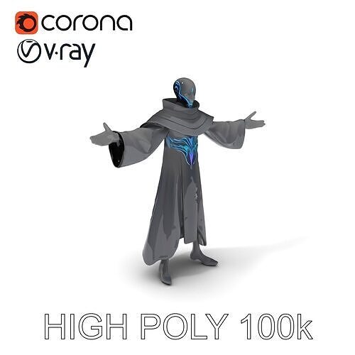 Mystic Cyber Sorcerer  Futuristic Cloaked Character Model Low-poly 3D model