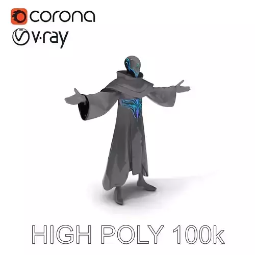 Mystic Cyber Sorcerer  Futuristic Cloaked Character Model Low-poly 3D model