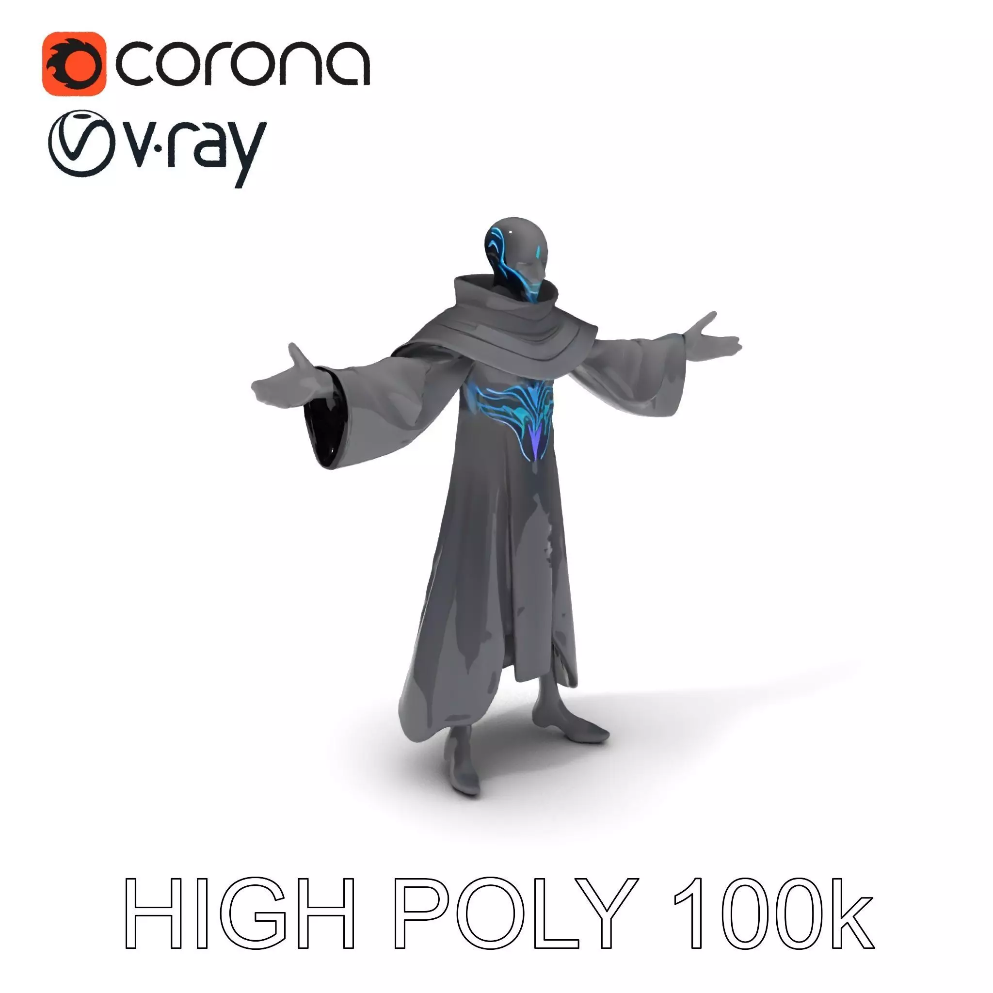 Mystic Cyber Sorcerer Futuristic Cloaked Character Model Low-poly 3D model