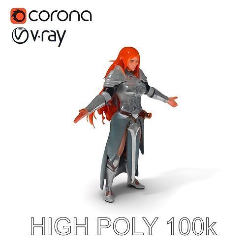 Crimson Warrior Maiden  Armored D Heroine Character Model Low-poly 3D model