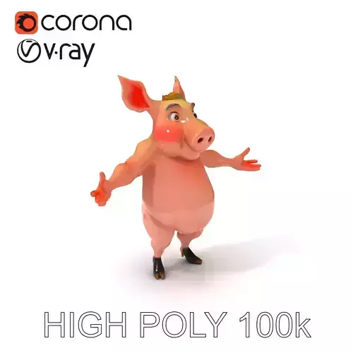 Charming Regal Pig Character Model with Crown