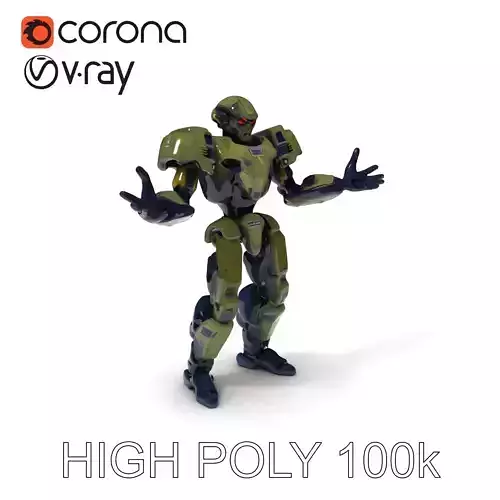 Armored Combat Android with Red Eyes and Military Design