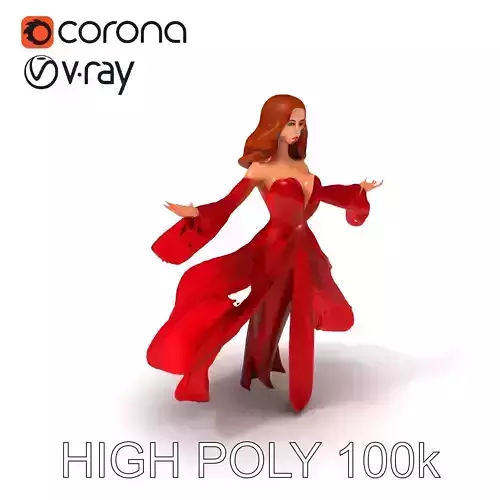Elegant Enchantress in Flowing Red Dress D Character Model Low-poly 3D model