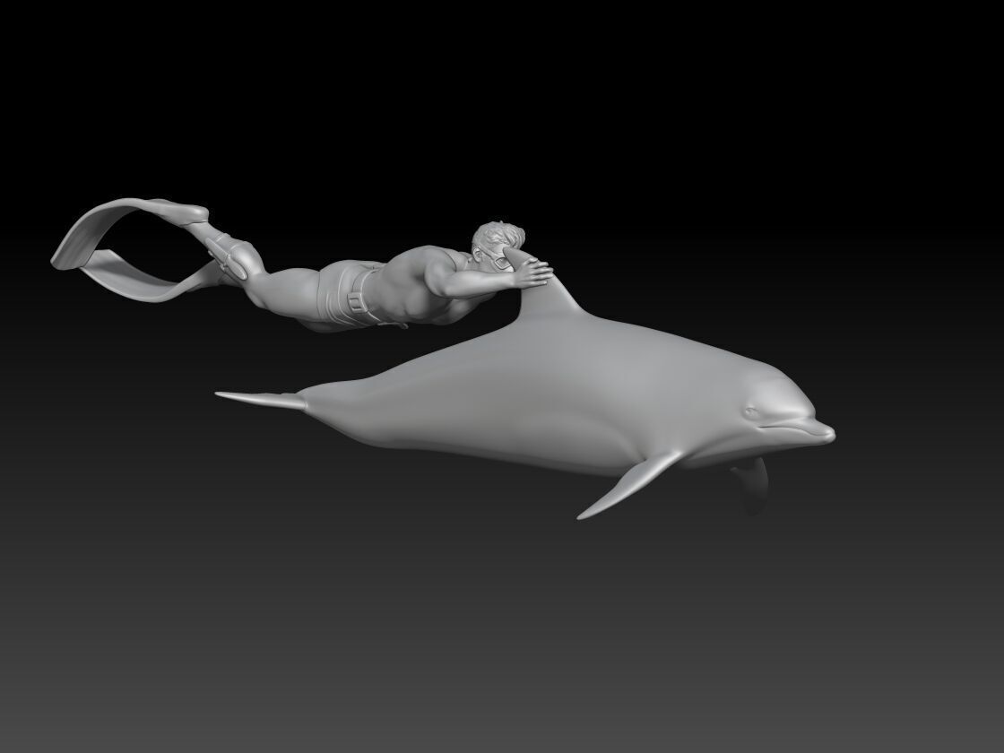 snorkeling 2025 boy and dolphin 3D print model_3