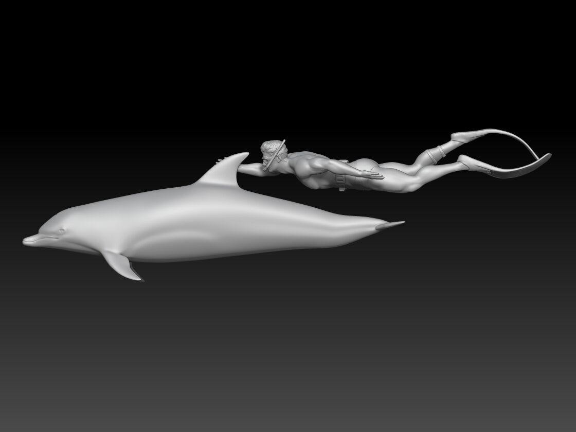 snorkeling 2025 boy and dolphin 3D print model_1