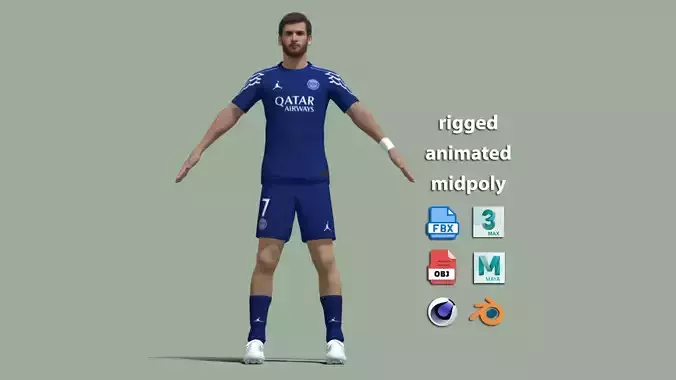 T-Pose Rigged Kvaratskhelia PSG 3D model