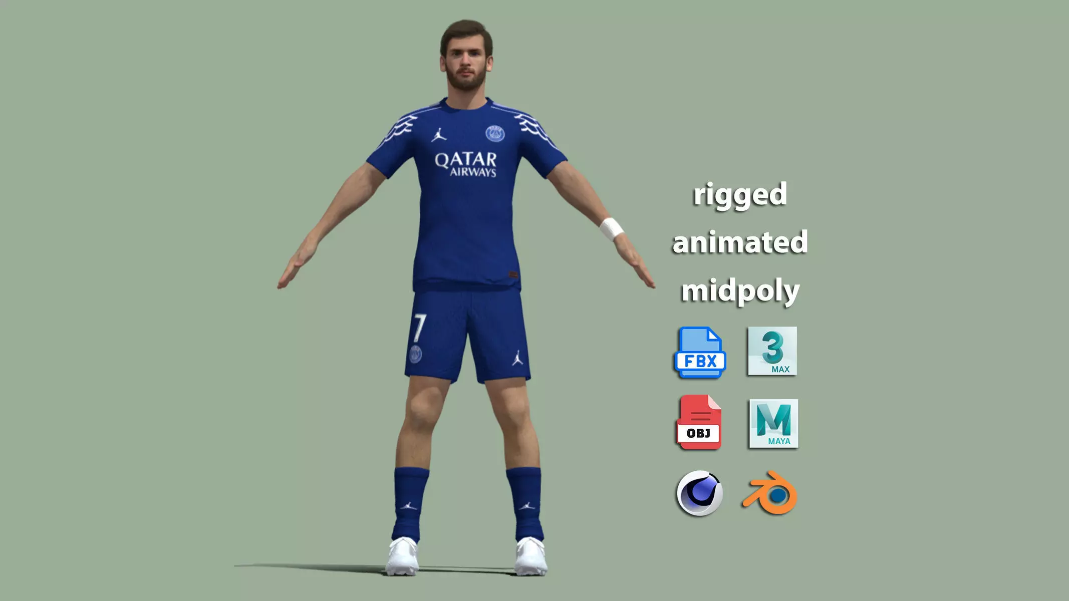 T-Pose Rigged Kvaratskhelia PSG 3D model_0