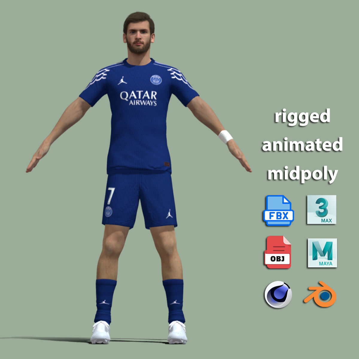 T-Pose Rigged Kvaratskhelia PSG 3D model_2