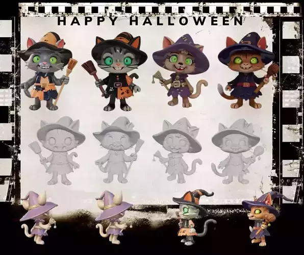 3D Printable Halloween Witch Cat Hybrid Toy Character