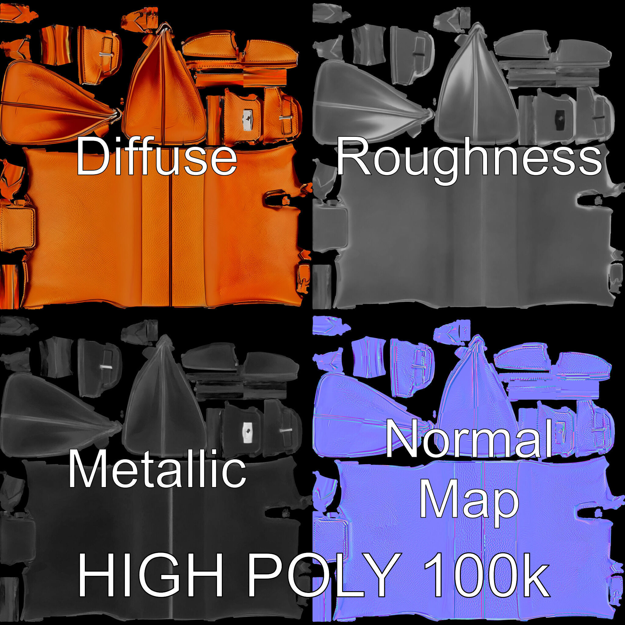 Elegant Orange Handbag D Model Pack Low-poly 3D model_2