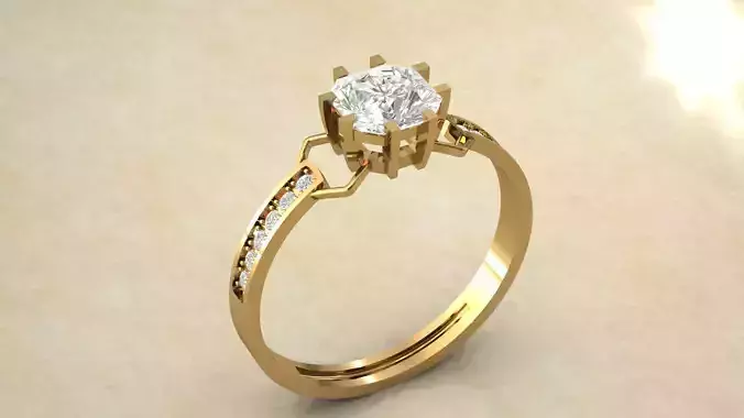 Elegant Gold Ring with Radiant Cut Center Stone 