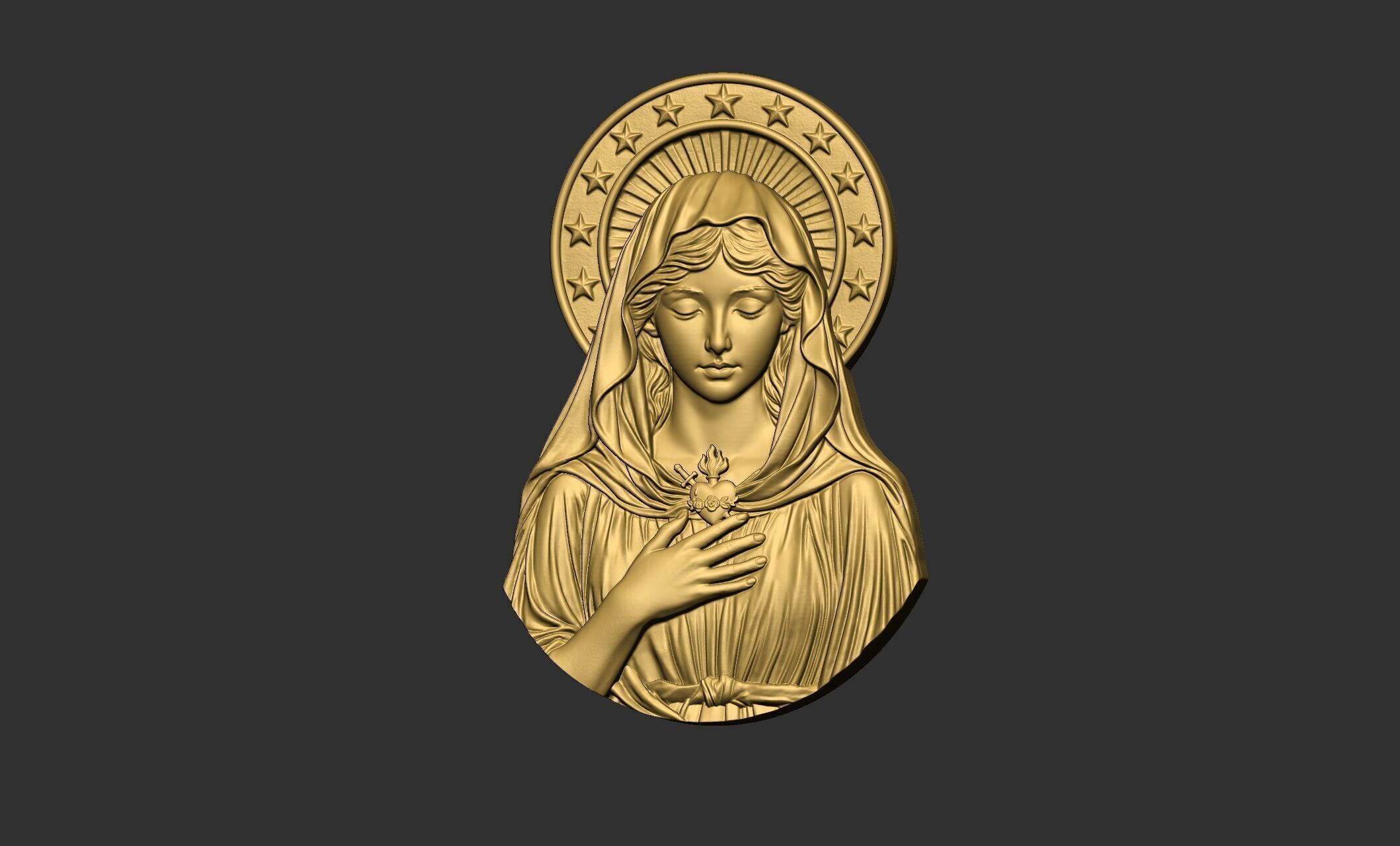 Virgin Mary with Sacred Heart and Halo 3D print model_3