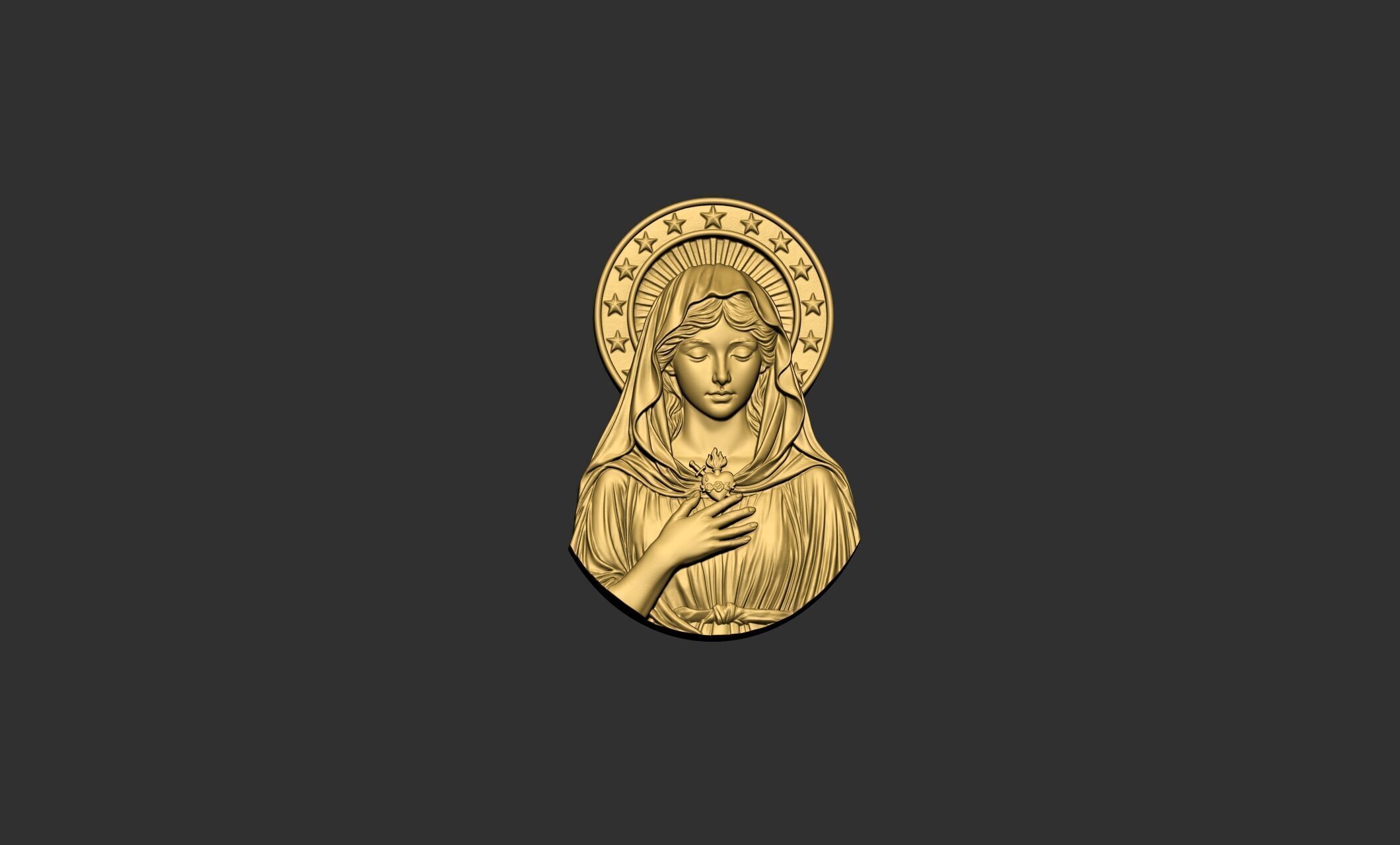 Virgin Mary with Sacred Heart and Halo 3D print model_6