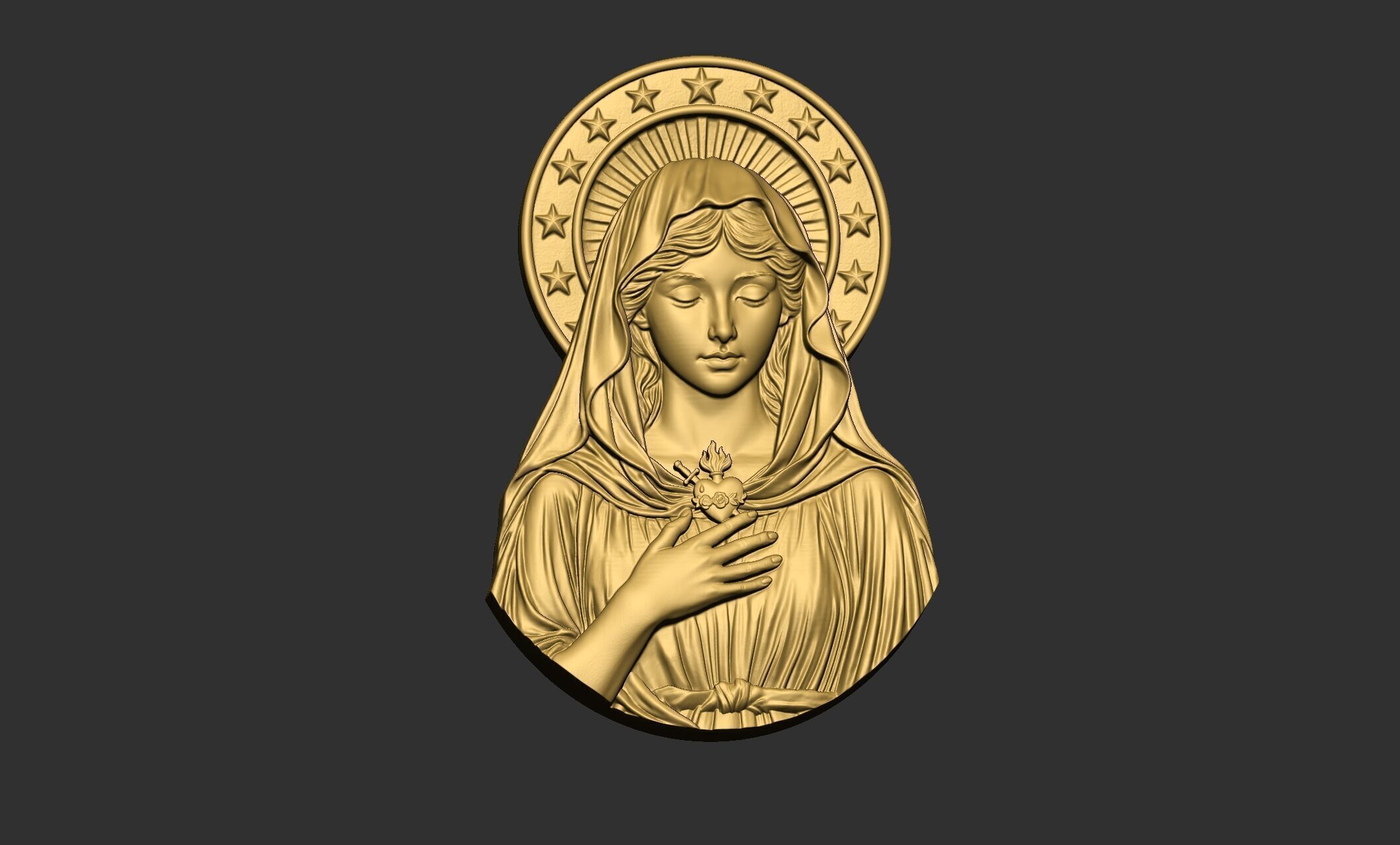 Virgin Mary with Sacred Heart and Halo 3D print model_2