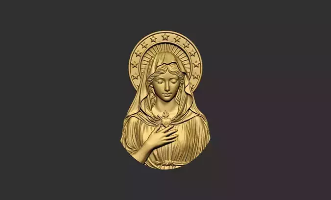 Virgin Mary with Sacred Heart and Halo 3D print model