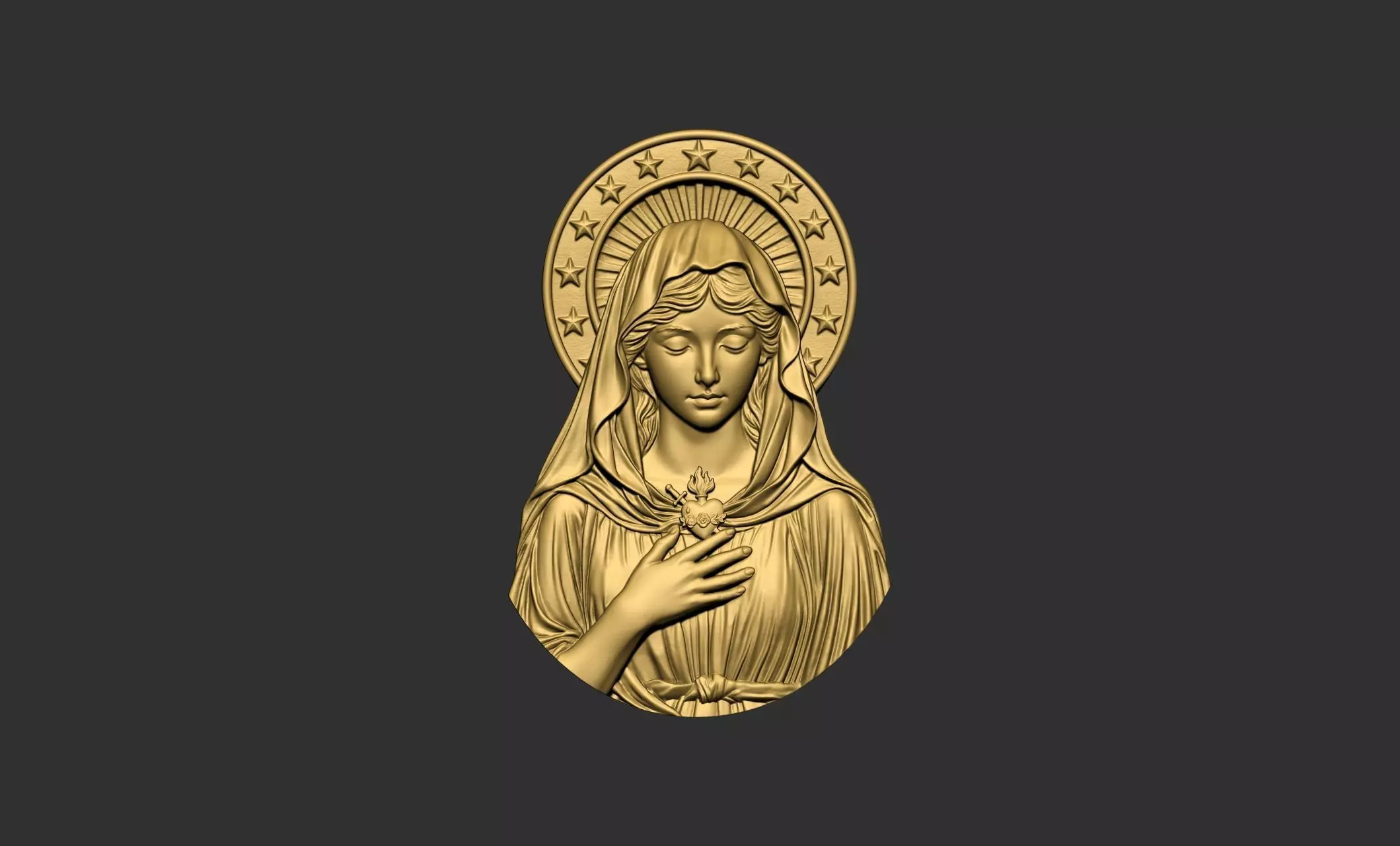 Virgin Mary with Sacred Heart and Halo 3D print model_0