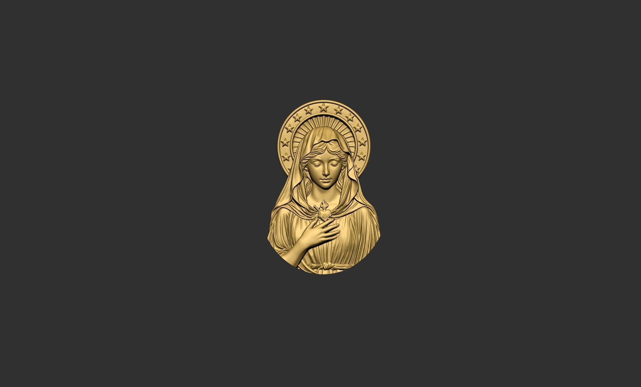 Virgin Mary with Sacred Heart and Halo 3D print model_5