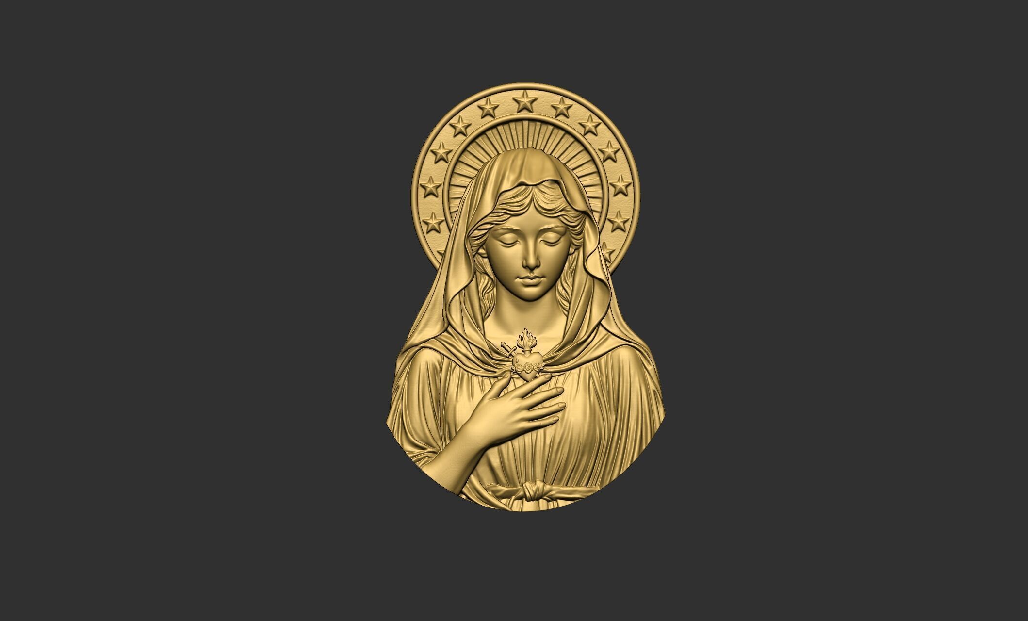 Virgin Mary with Sacred Heart and Halo 3D print model_1
