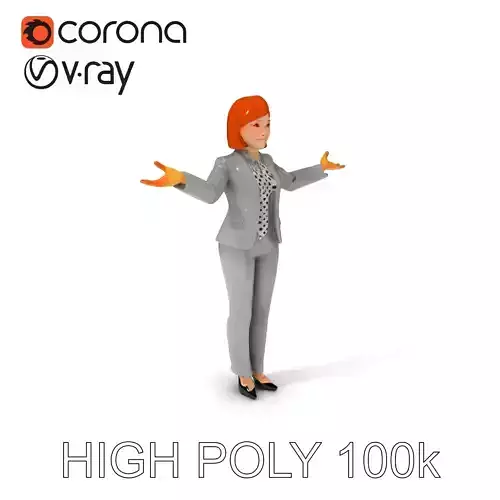 Professional Businesswoman D Model with Gray Suit and Red Hair Low-poly 3D model