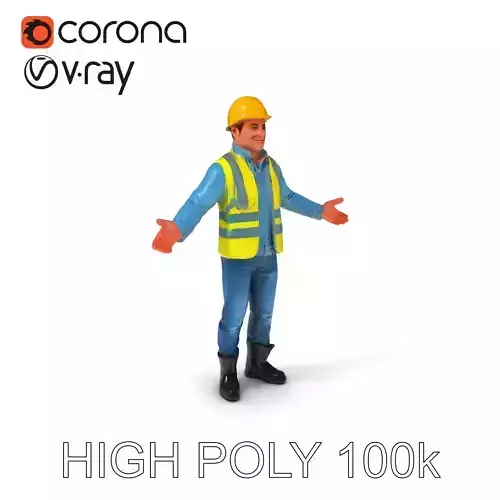 Construction Worker D Model with Safety Gear and HighVisibility Vest