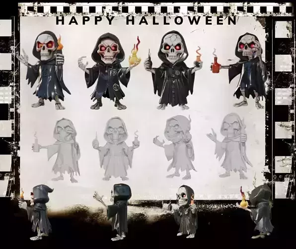 Highly Detailed 3D Printable Halloween Skull Witch Character 3D print model
