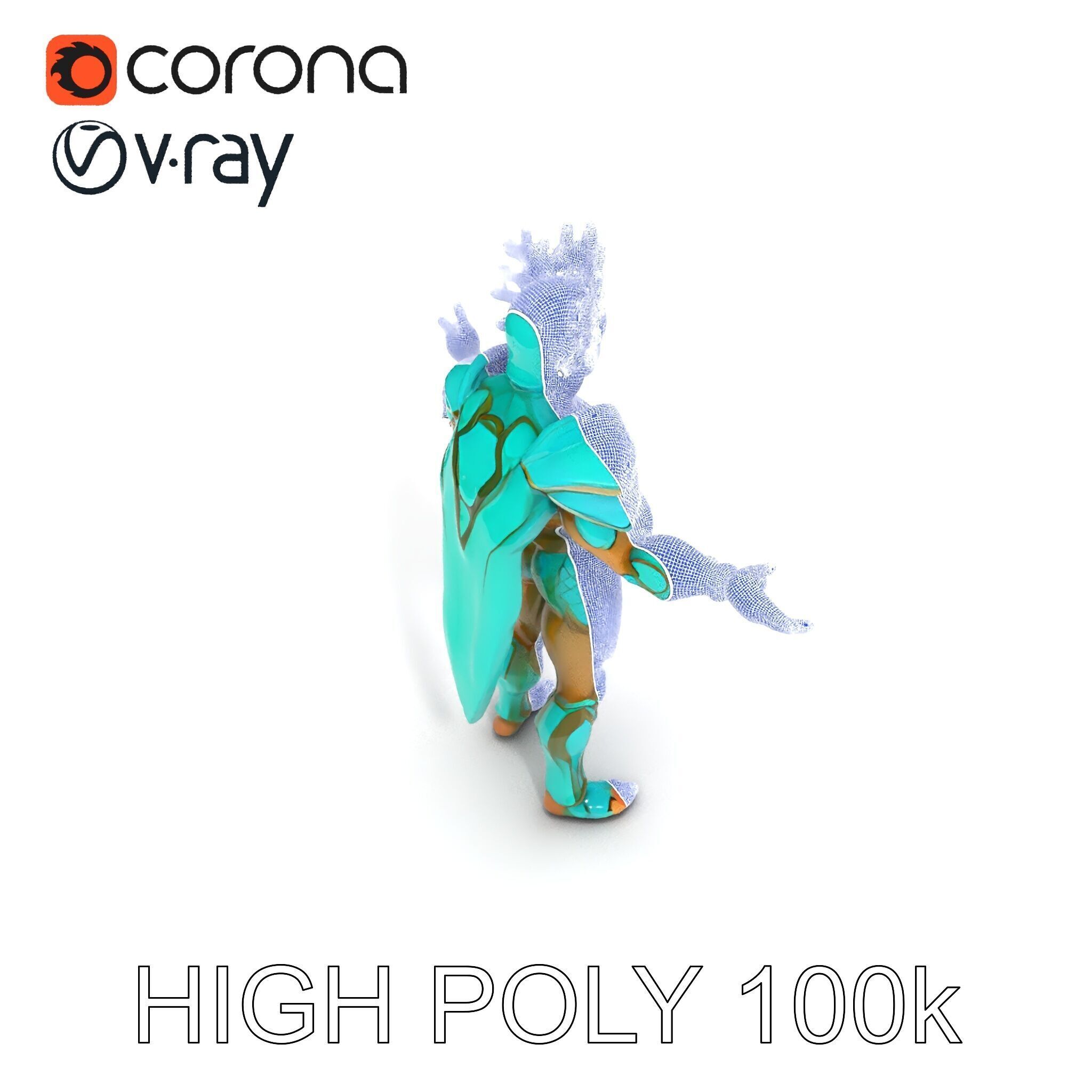 Aquatic Guardian Warrior With Coral Helmet Armor Low-poly 3D model_32