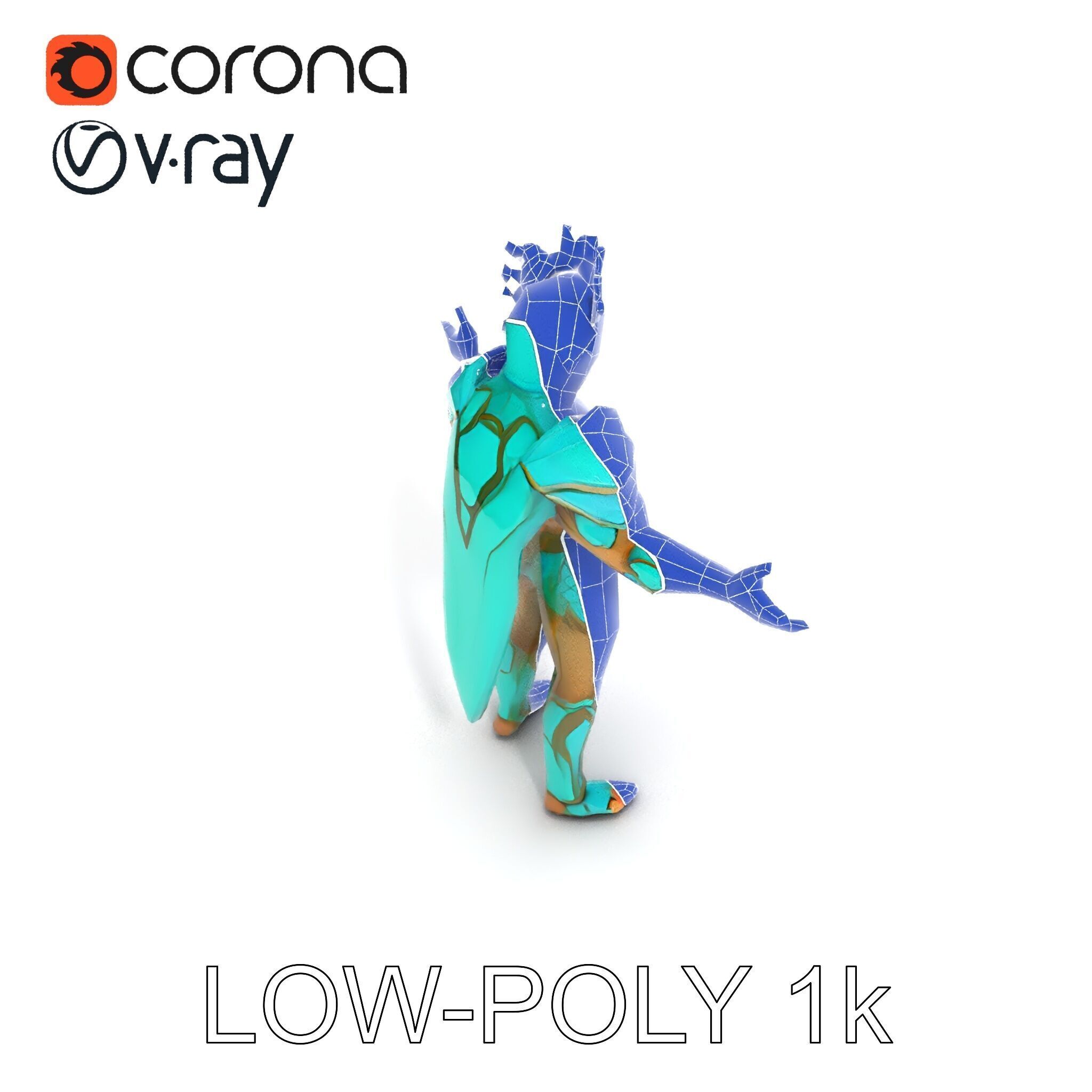 Aquatic Guardian Warrior With Coral Helmet Armor Low-poly 3D model_12