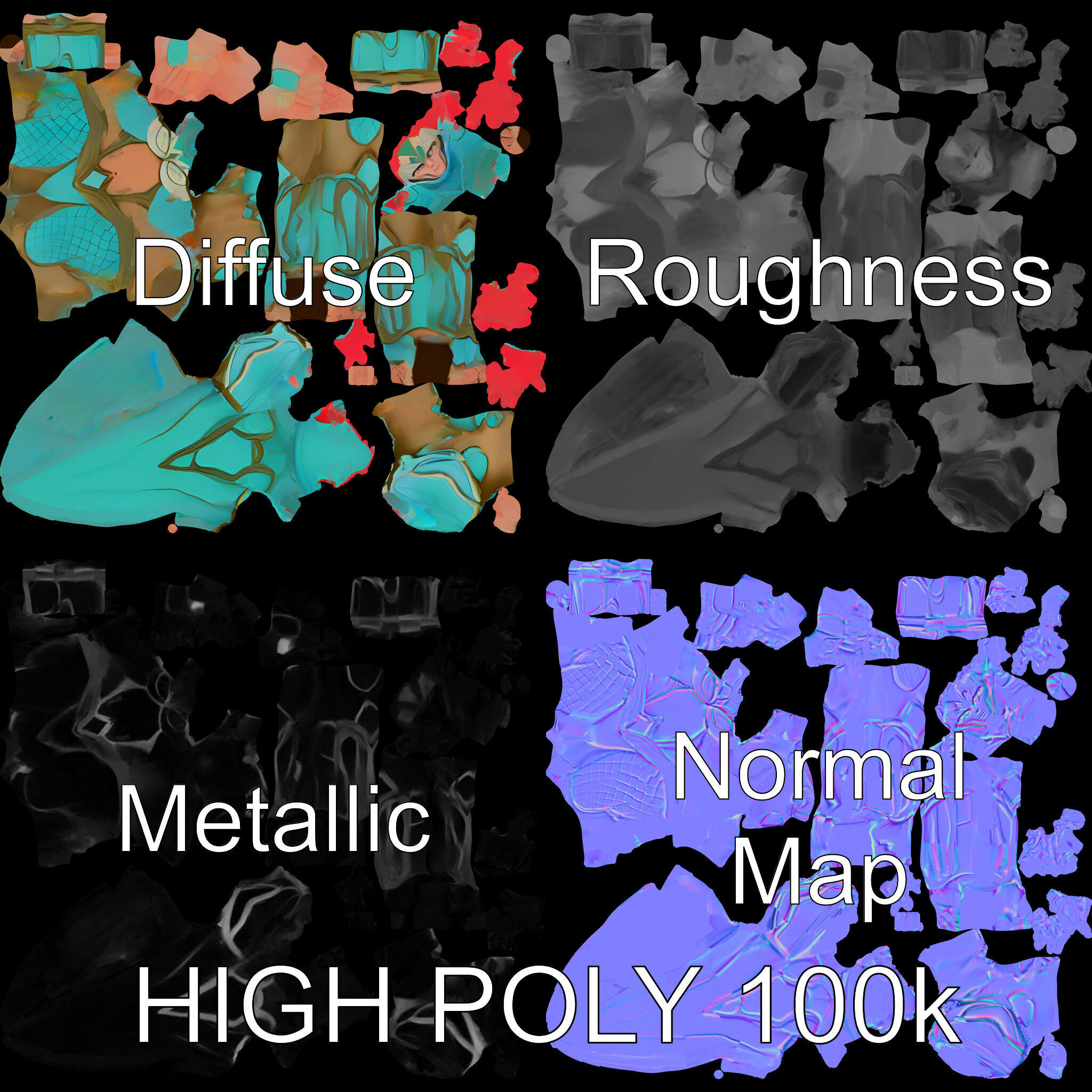 Aquatic Guardian Warrior With Coral Helmet Armor Low-poly 3D model_2