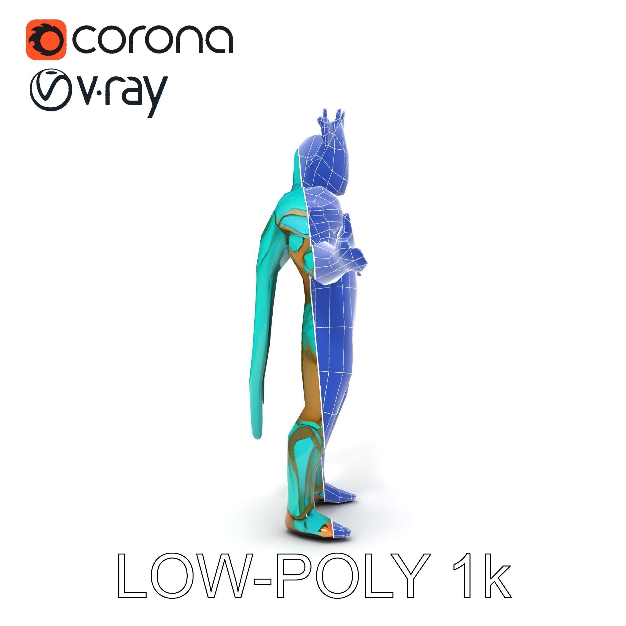 Aquatic Guardian Warrior With Coral Helmet Armor Low-poly 3D model_18