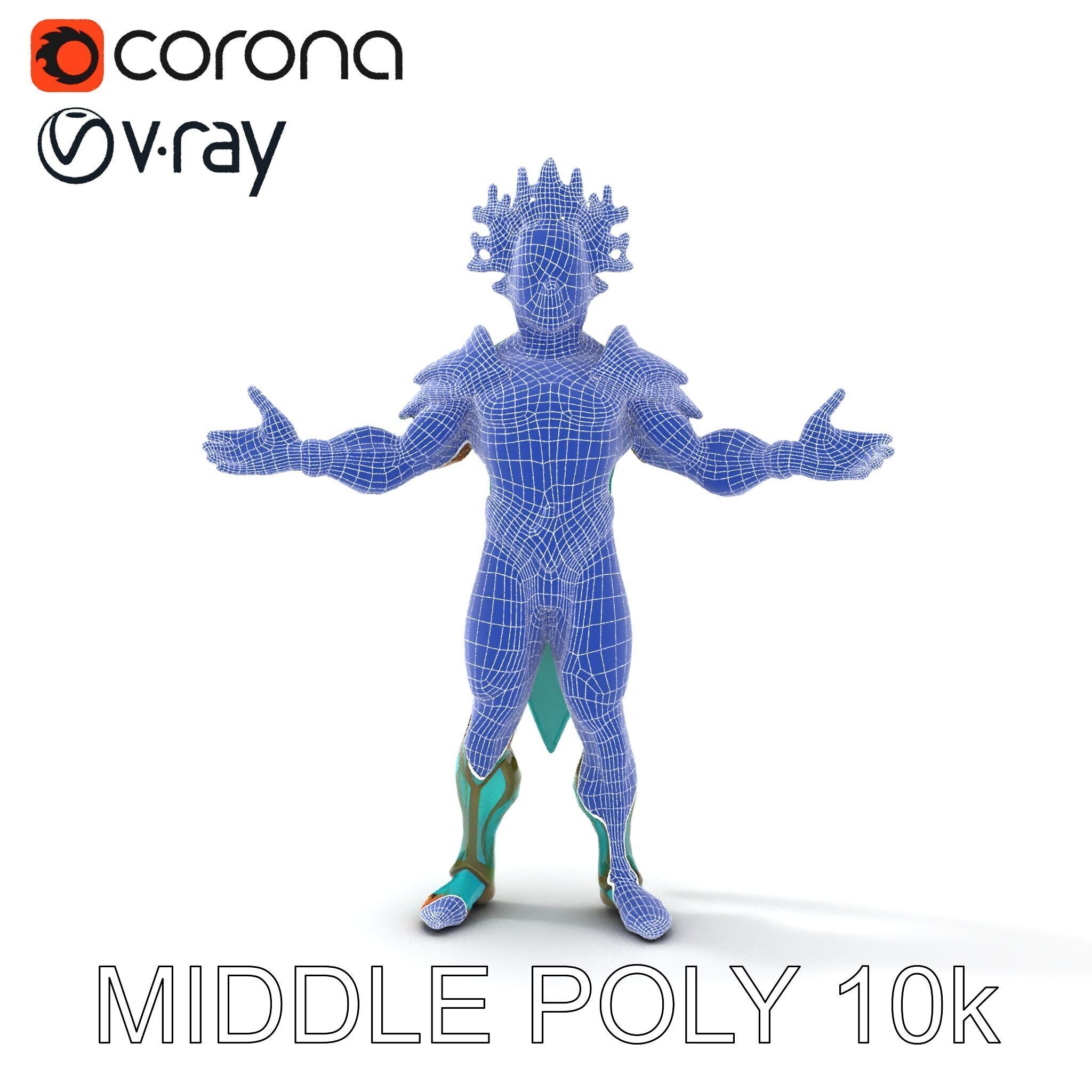 Aquatic Guardian Warrior With Coral Helmet Armor Low-poly 3D model_9