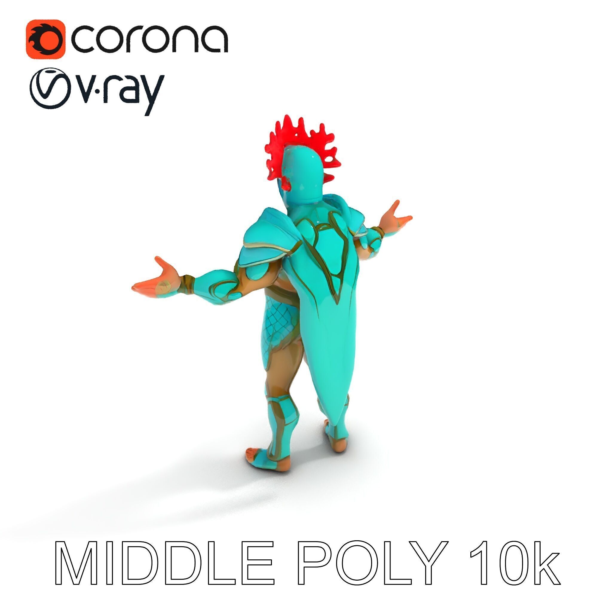 Aquatic Guardian Warrior With Coral Helmet Armor Low-poly 3D model_17