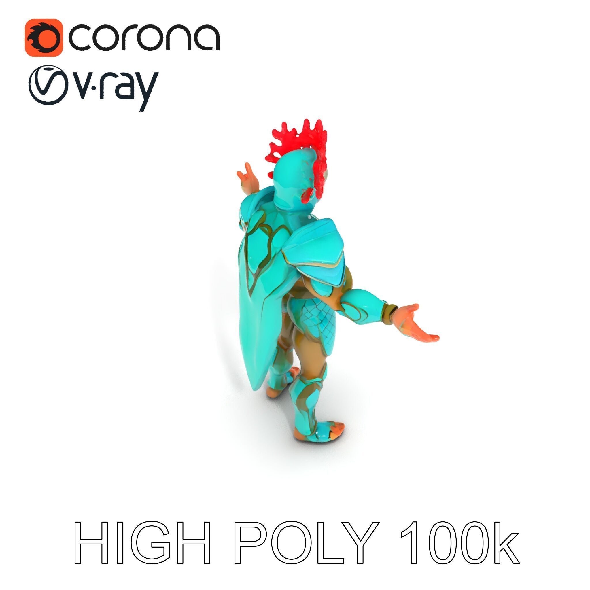 Aquatic Guardian Warrior With Coral Helmet Armor Low-poly 3D model_13