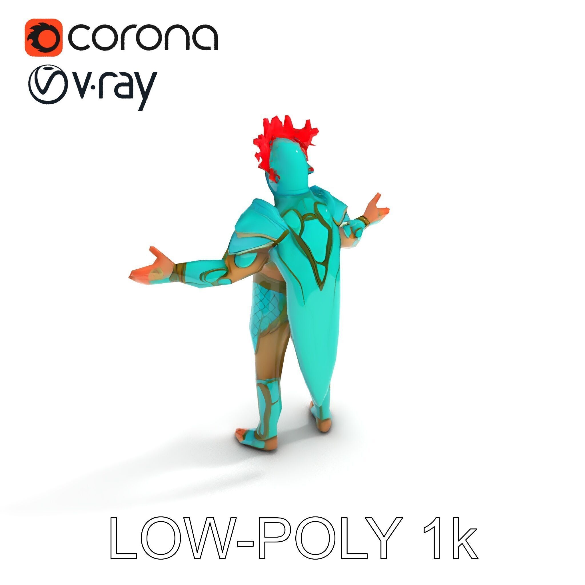 Aquatic Guardian Warrior With Coral Helmet Armor Low-poly 3D model_15