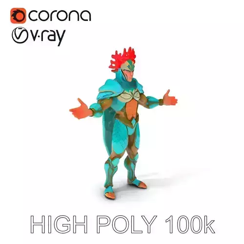 Aquatic Guardian Warrior With Coral Helmet Armor