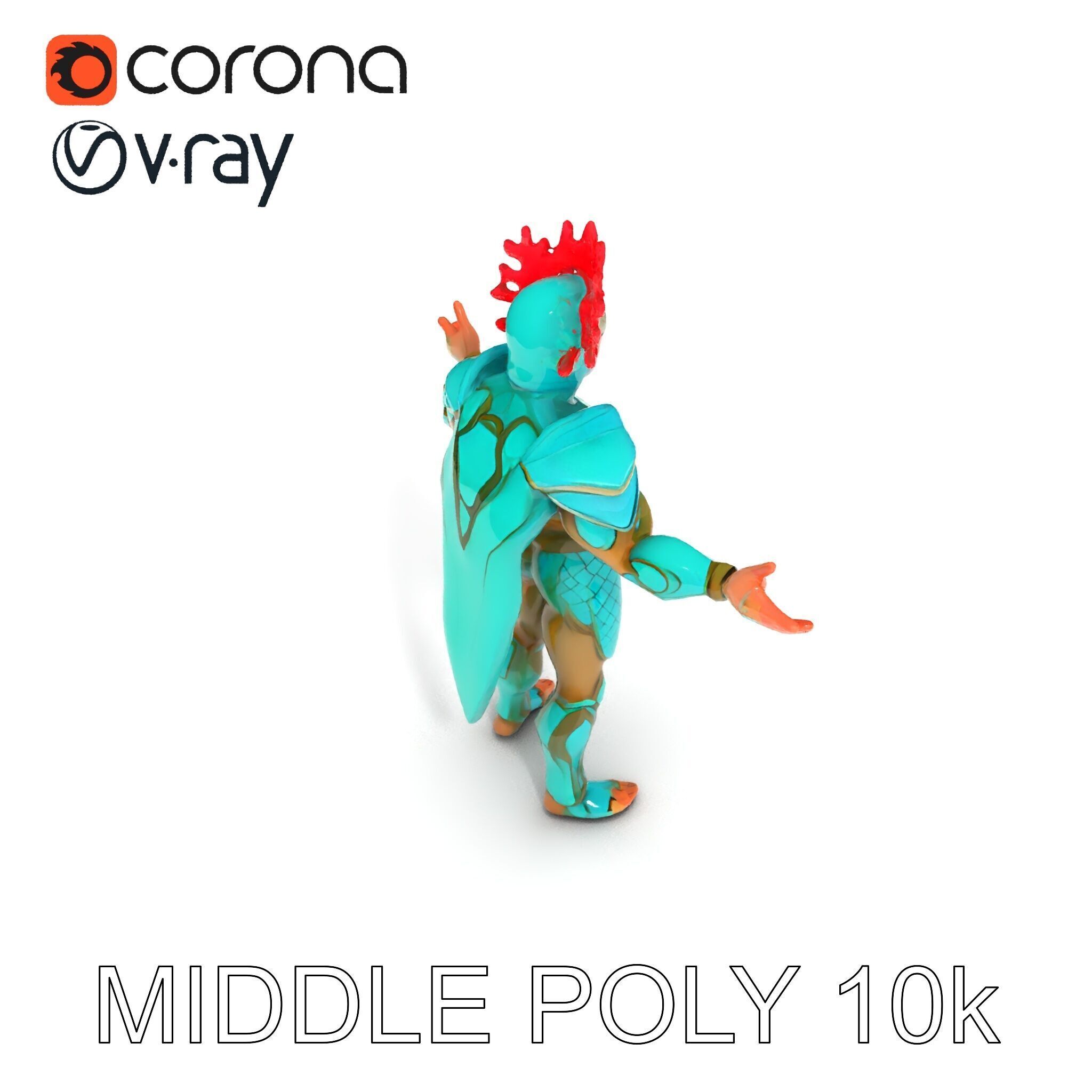 Aquatic Guardian Warrior With Coral Helmet Armor Low-poly 3D model_14