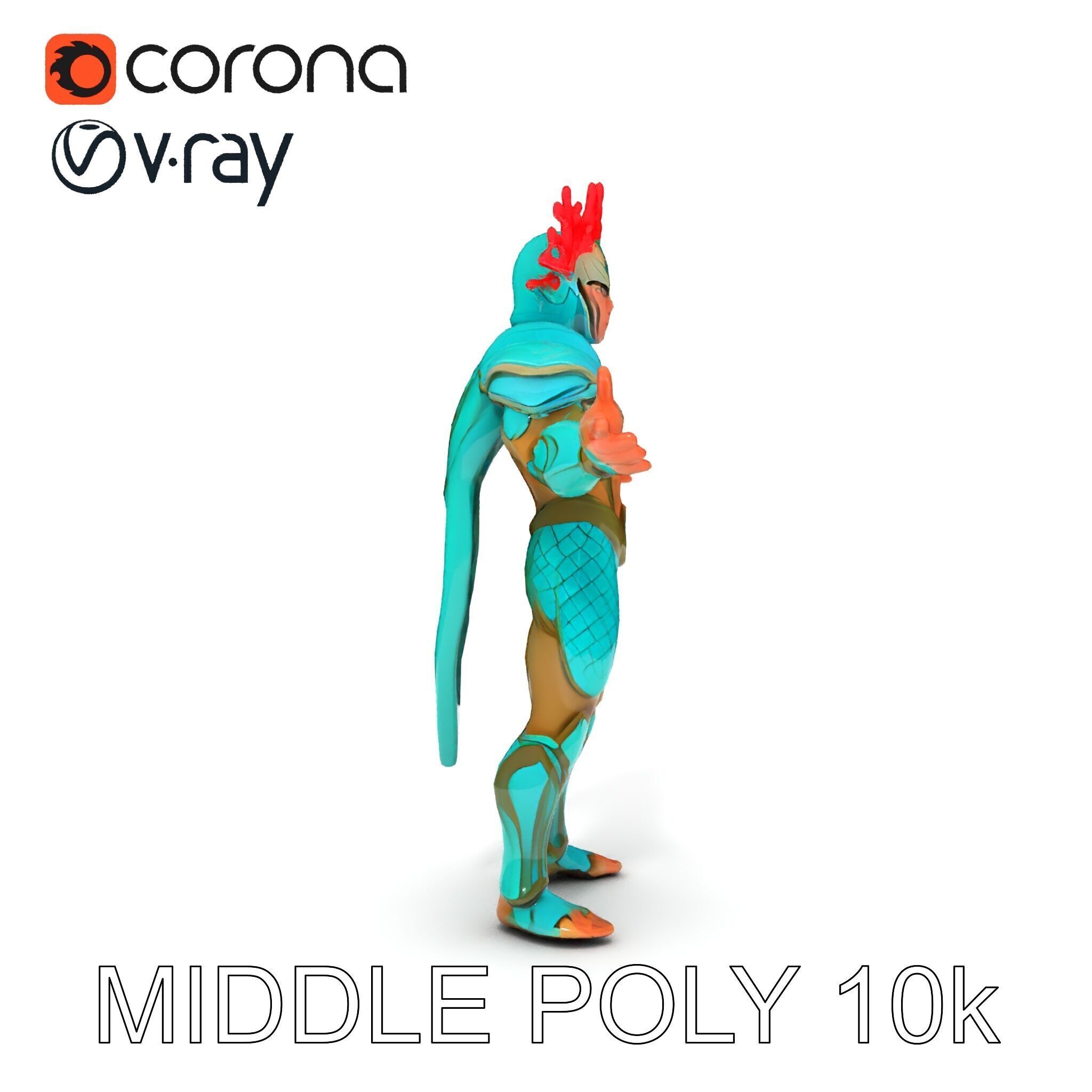 Aquatic Guardian Warrior With Coral Helmet Armor Low-poly 3D model_11