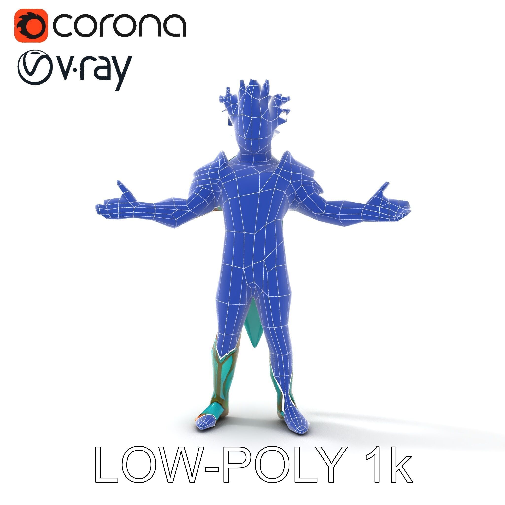 Aquatic Guardian Warrior With Coral Helmet Armor Low-poly 3D model_10