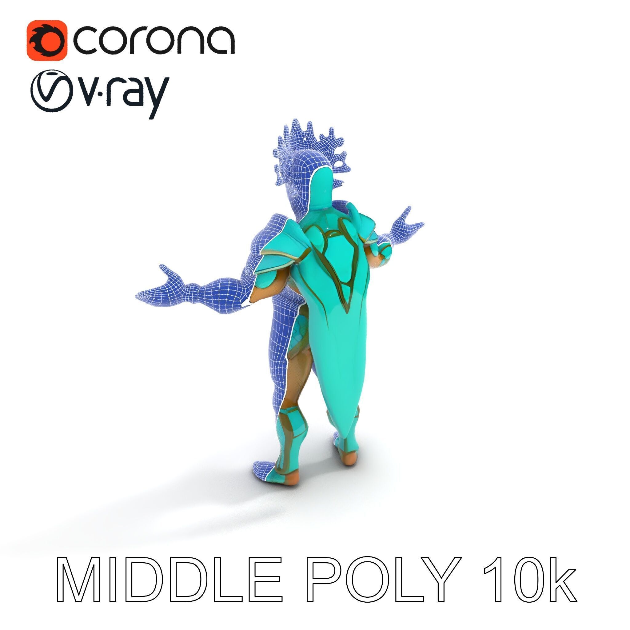 Aquatic Guardian Warrior With Coral Helmet Armor Low-poly 3D model_25