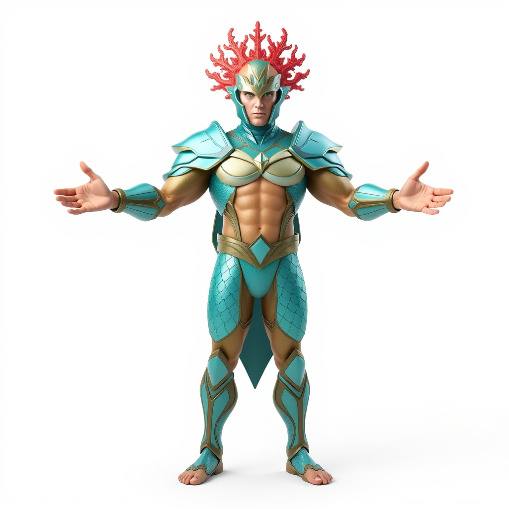 Aquatic Guardian Warrior With Coral Helmet Armor Low-poly 3D model_4