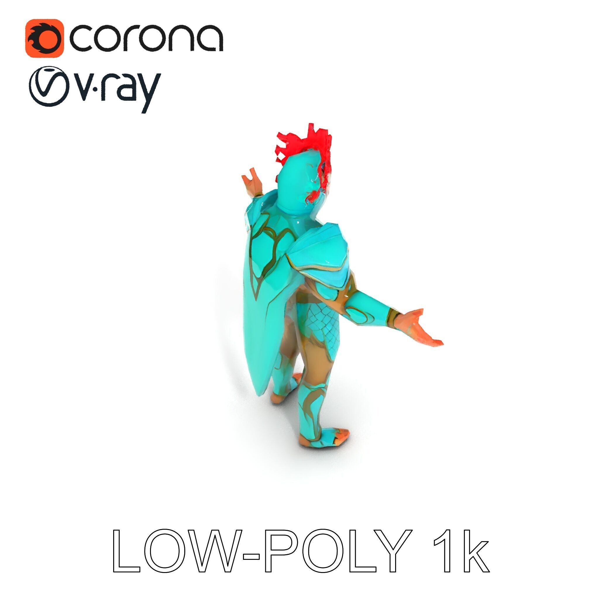 Aquatic Guardian Warrior With Coral Helmet Armor Low-poly 3D model_34