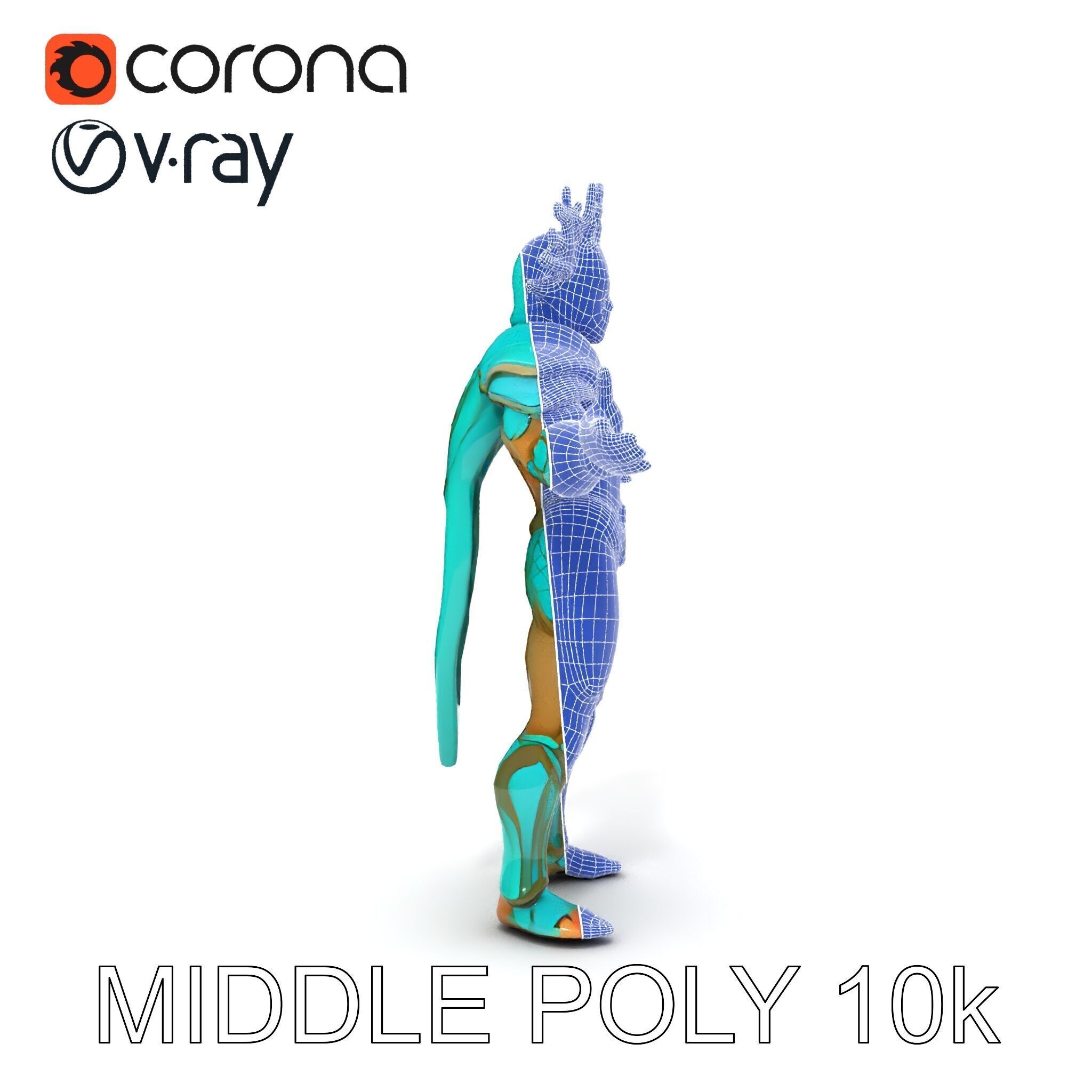 Aquatic Guardian Warrior With Coral Helmet Armor Low-poly 3D model_6
