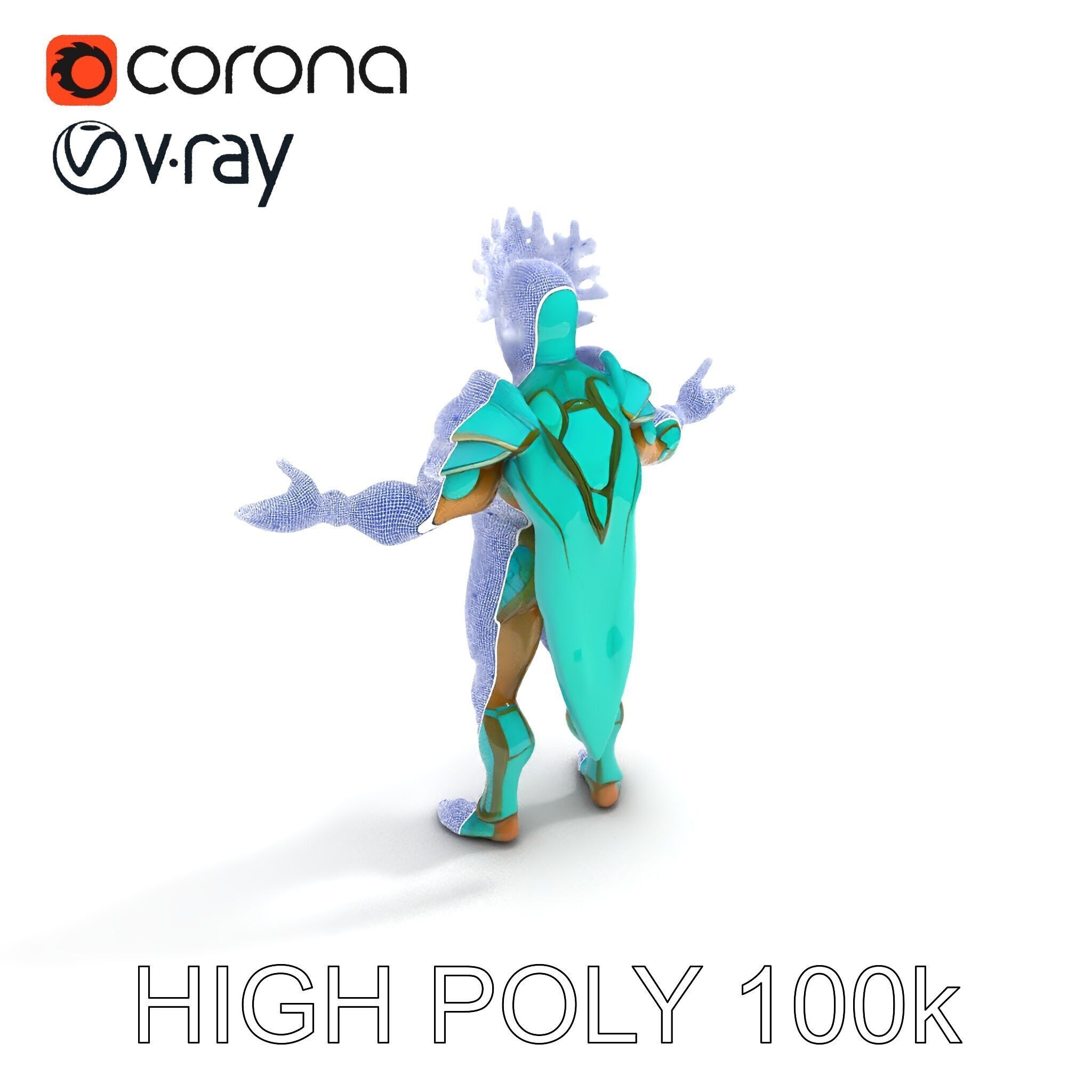 Aquatic Guardian Warrior With Coral Helmet Armor Low-poly 3D model_8