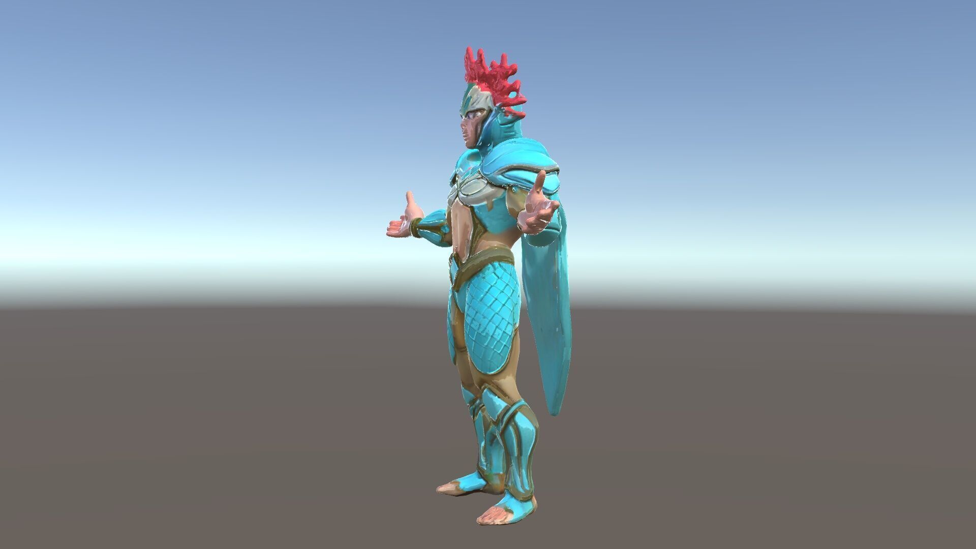 Aquatic Guardian Warrior With Coral Helmet Armor Low-poly 3D model_20