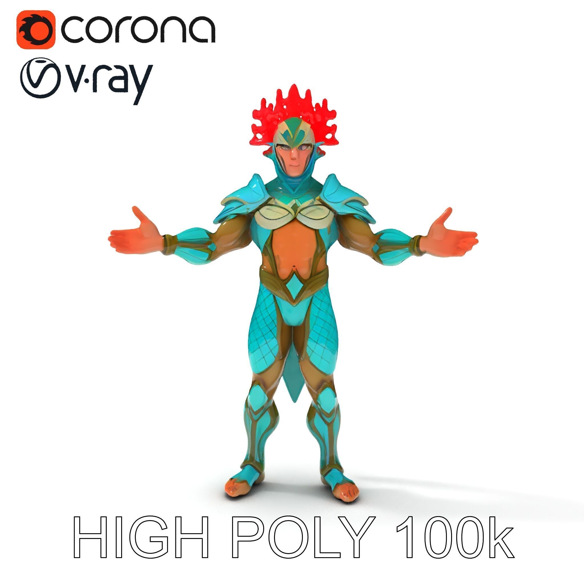 Aquatic Guardian Warrior With Coral Helmet Armor Low-poly 3D model_19