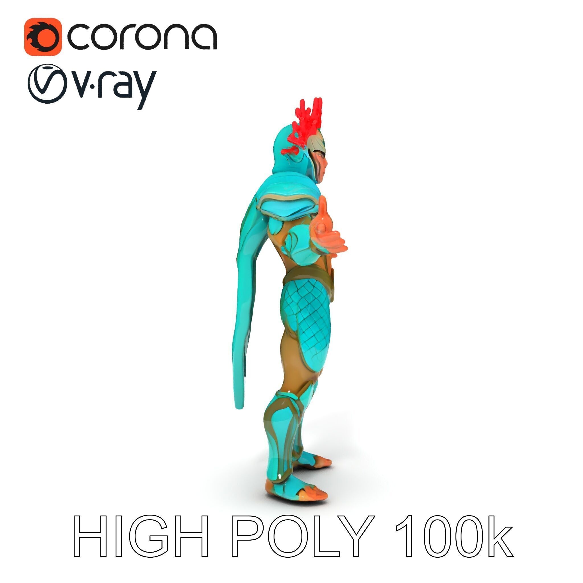 Aquatic Guardian Warrior With Coral Helmet Armor Low-poly 3D model_36