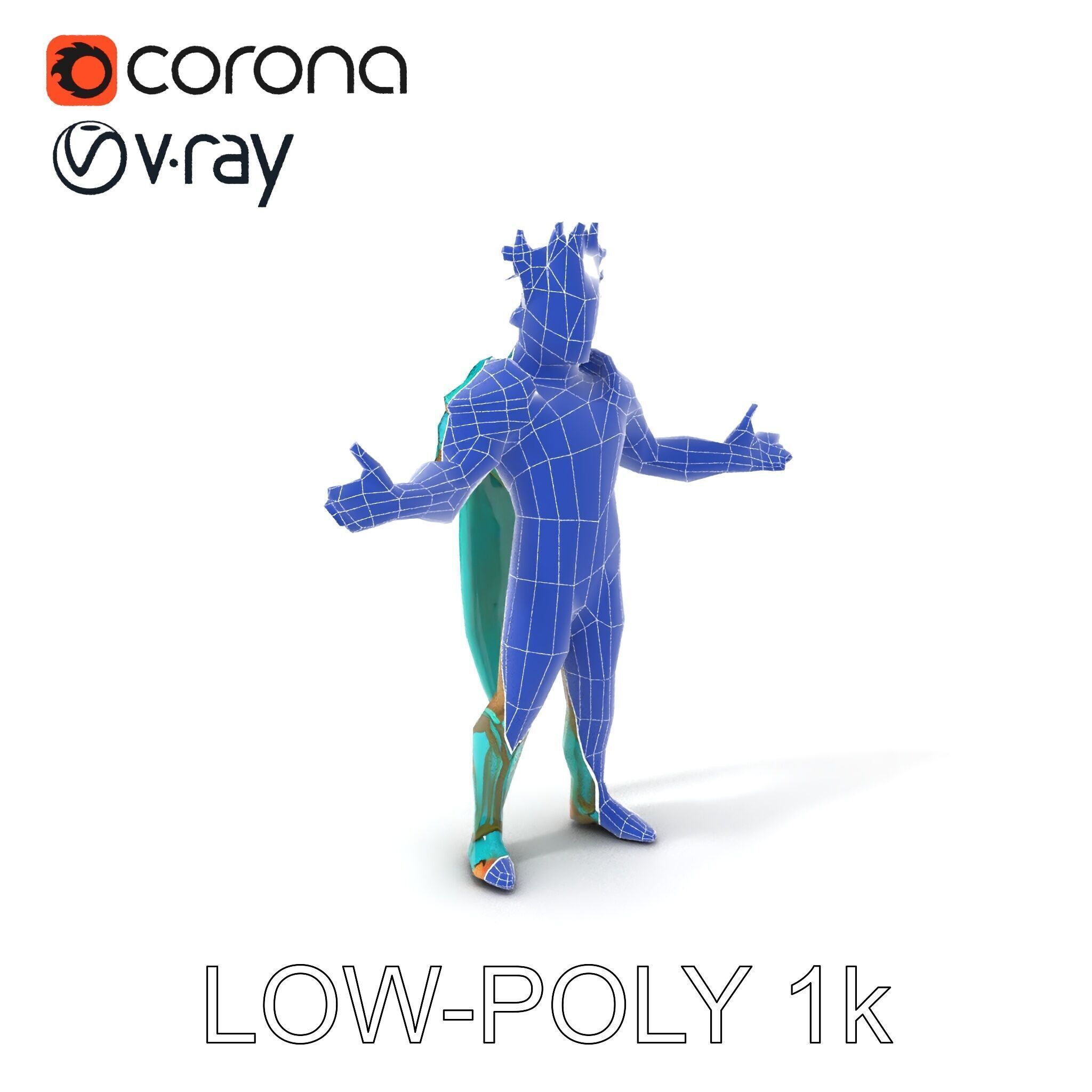 Aquatic Guardian Warrior With Coral Helmet Armor Low-poly 3D model_21