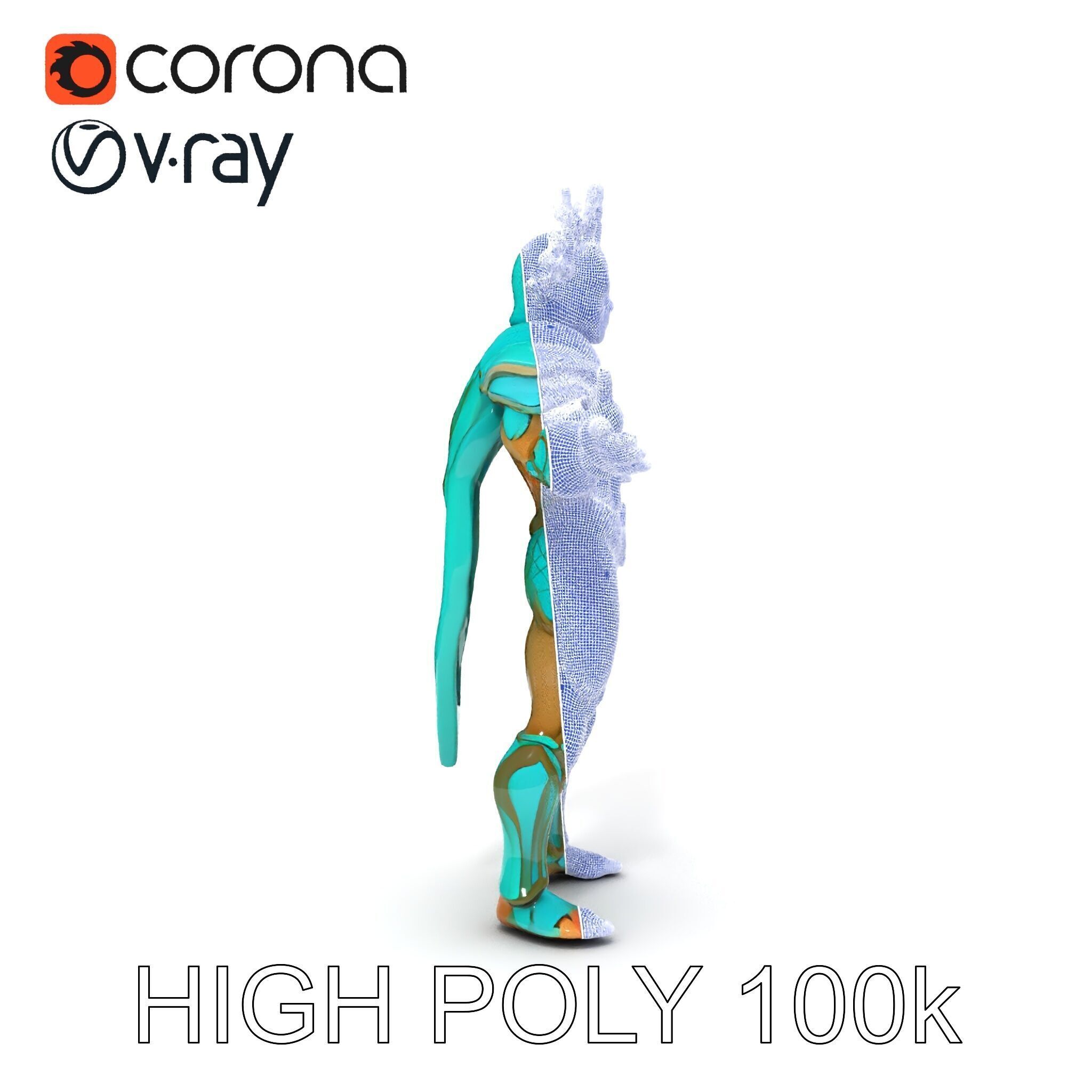 Aquatic Guardian Warrior With Coral Helmet Armor Low-poly 3D model_27