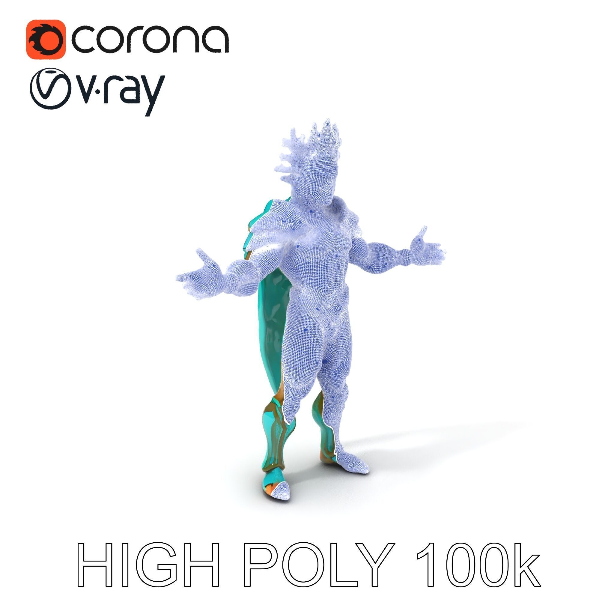 Aquatic Guardian Warrior With Coral Helmet Armor Low-poly 3D model_3