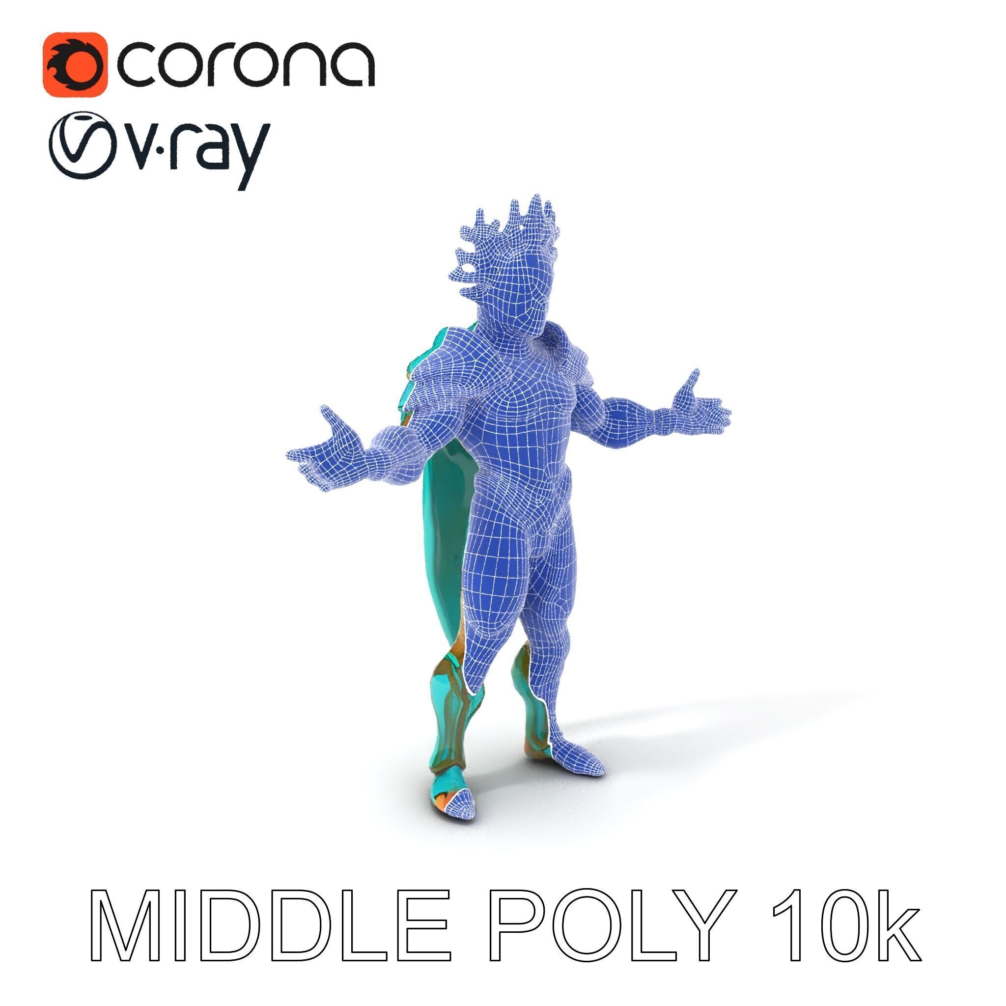 Aquatic Guardian Warrior With Coral Helmet Armor Low-poly 3D model_33