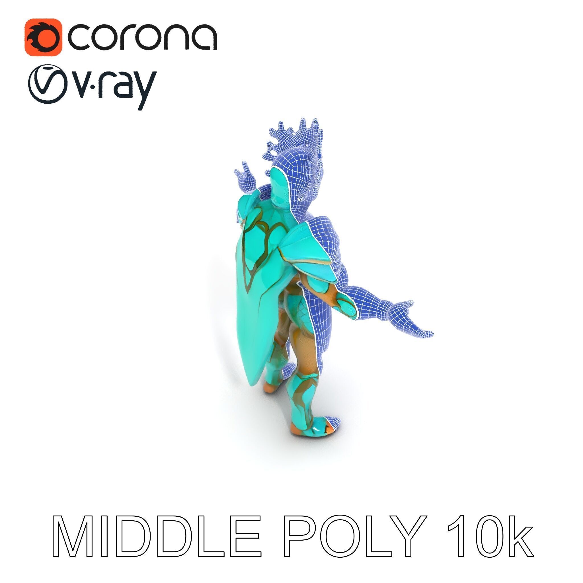 Aquatic Guardian Warrior With Coral Helmet Armor Low-poly 3D model_30